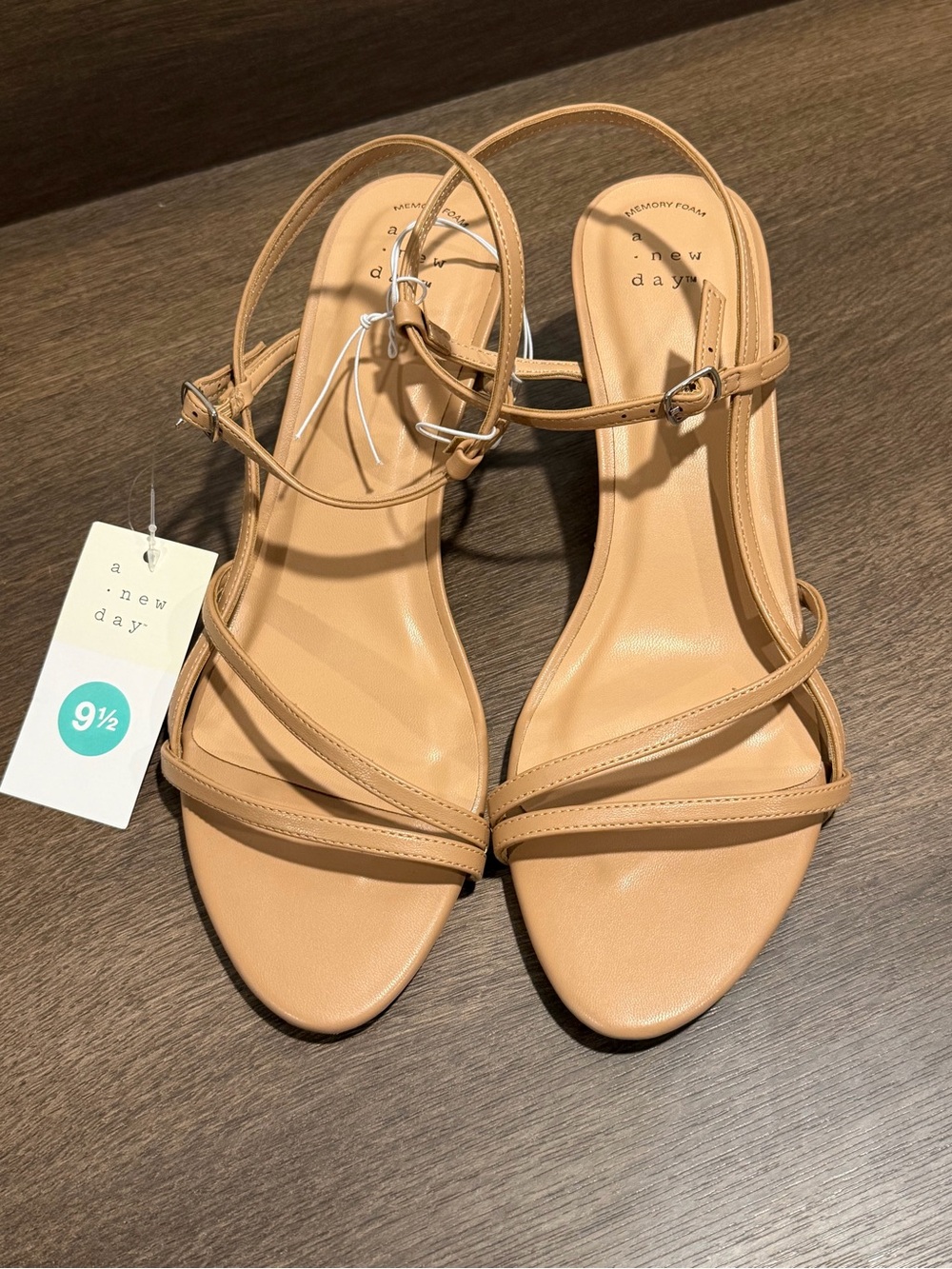 a new day Tan Strappy Ankle‑Buckle Sandals with Thin Cross Straps